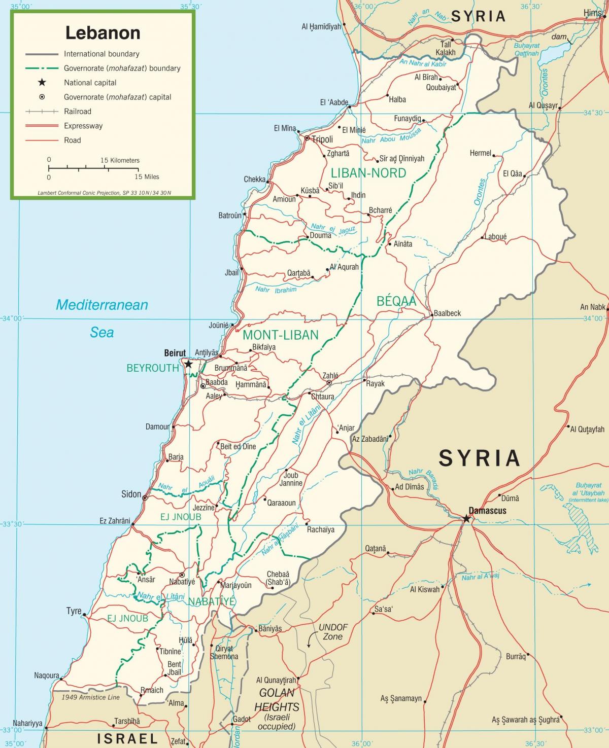 Libanon Straßen Karte