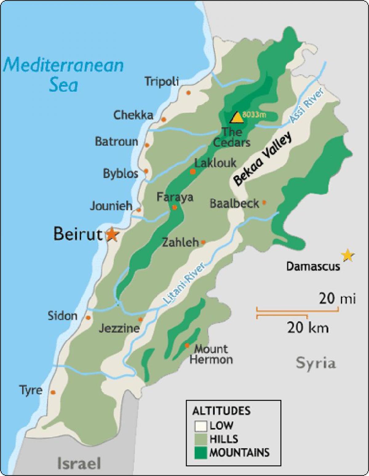 Karte von Libanon Klima