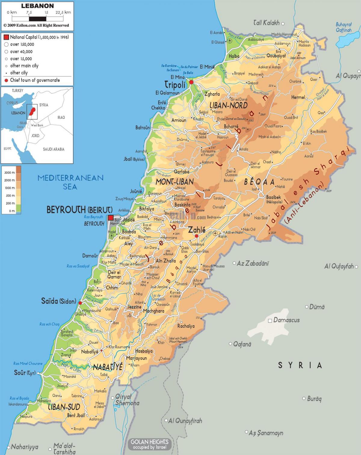 Karte von Libanon körperliche