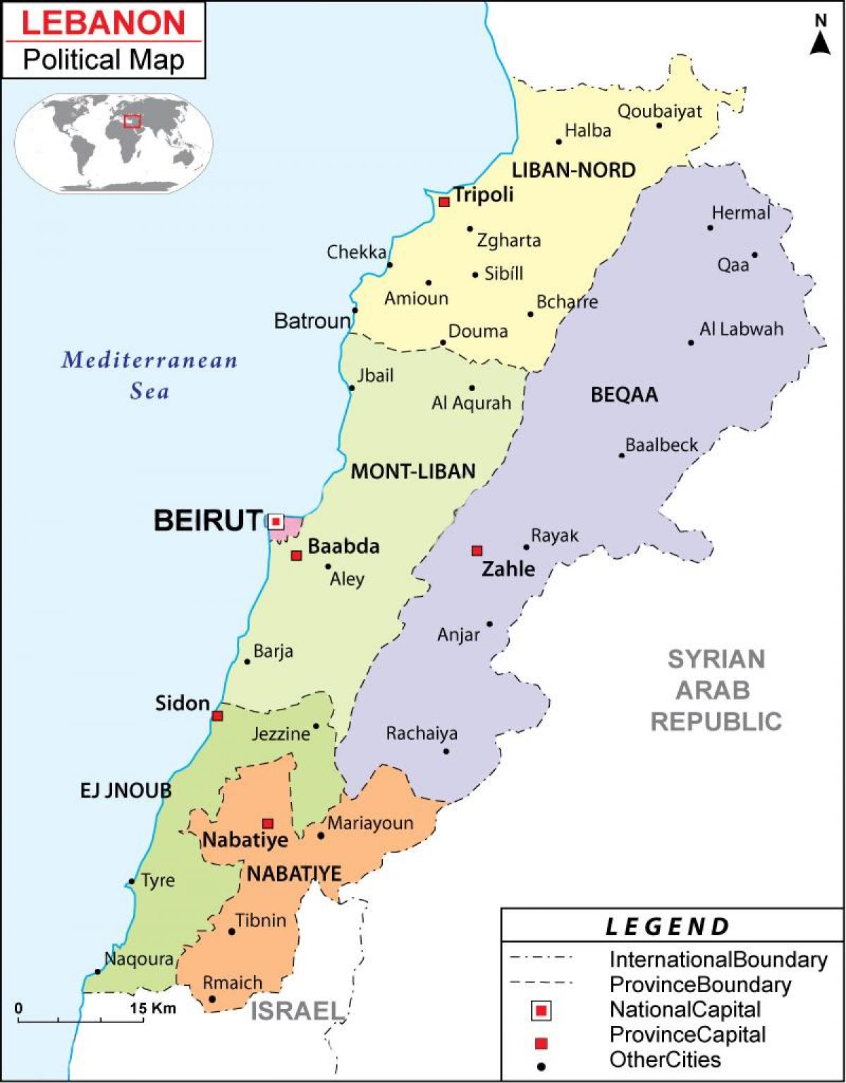 Karte von Libanon politischen