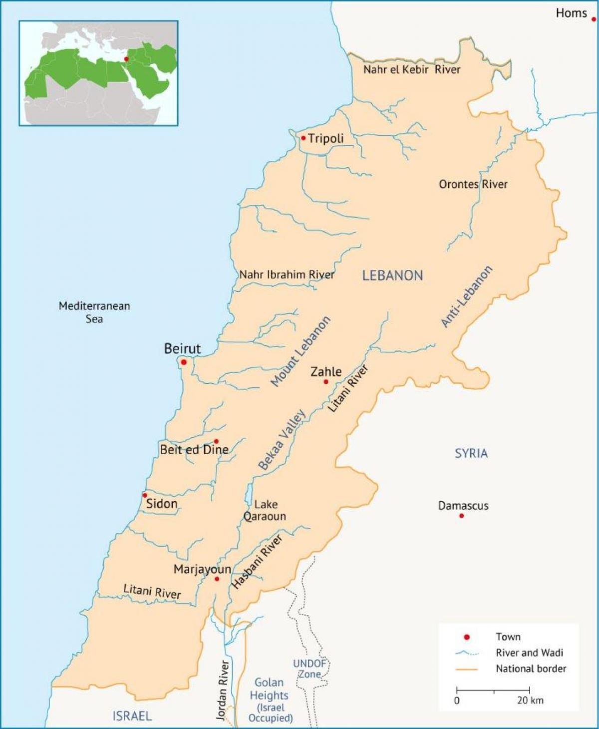 Libanon Flüsse Karte