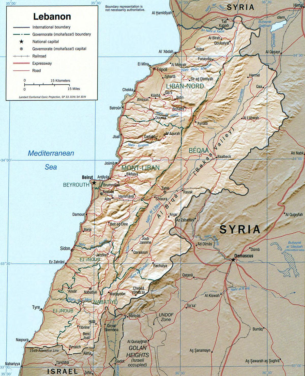 Karte von Libanon Geographie